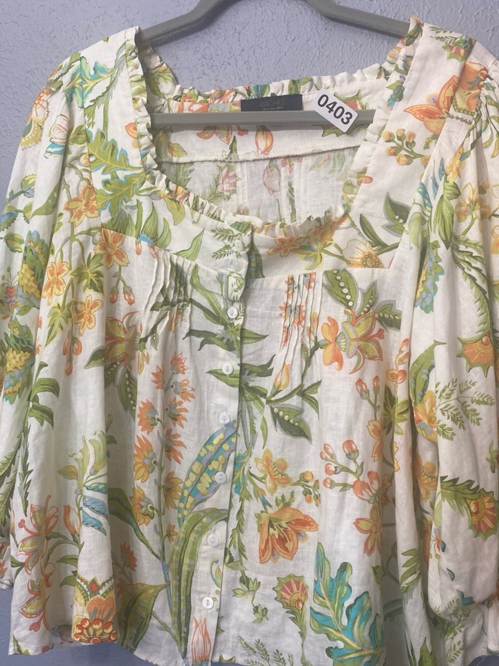 RACHEL Rachel Roy Floral Button-Front Peasant Blouse boho summer linen blend - Picture 3 of 8